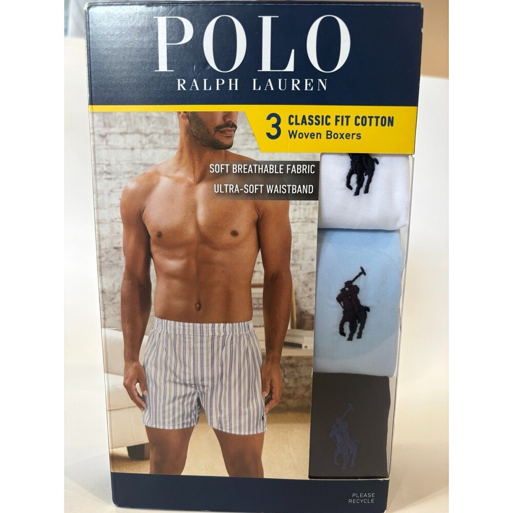 Polo Ralph Lauren Mens Boxers L 3 Pack Classic Fit Cotton Woven New